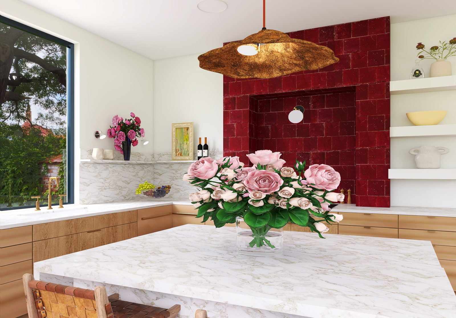 The Zellige Kitchen — Beneath the pendant